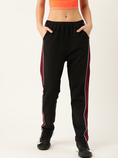 

Laabha Women Green Side Striped Track Pants, Black
