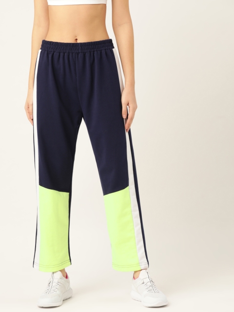 

Laabha Women Navy & Fluorescent Green Colourblocked Track Pants, Navy blue