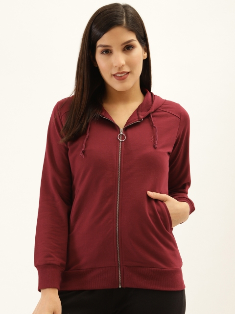 

Laabha Women Maroon Solid Hooded Sweatshirt