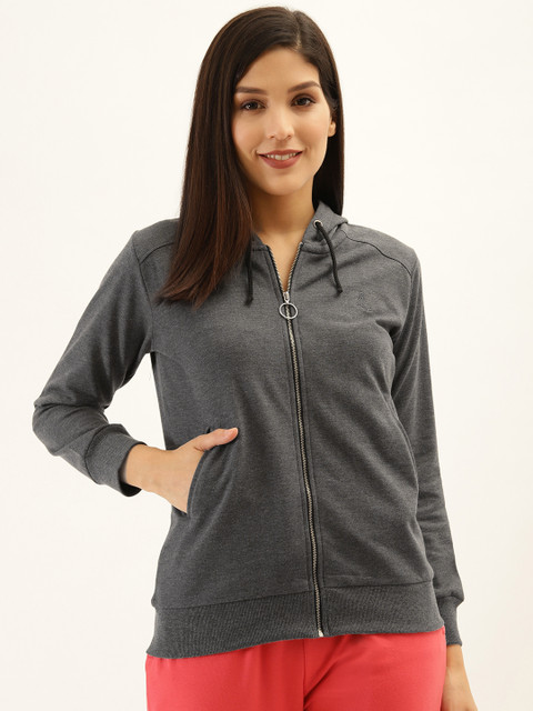 

Laabha Women Charcoal Grey Solid Hooded Sweatshirt