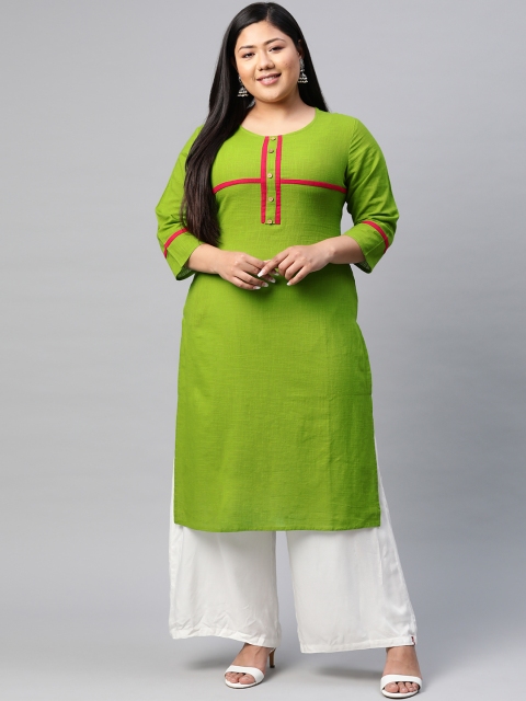 

YASH GALLERY Women Plus Size Green Yoke Design Kurta