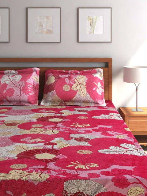 

SEJ by Nisha Gupta Pink 240 TC Cotton Double Bedsheet with 2 Pillow Covers