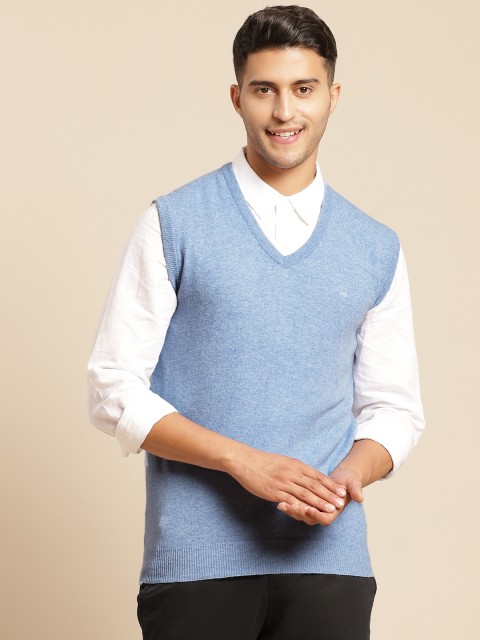

United Colors of Benetton Men Blue Solid Sweater Vest