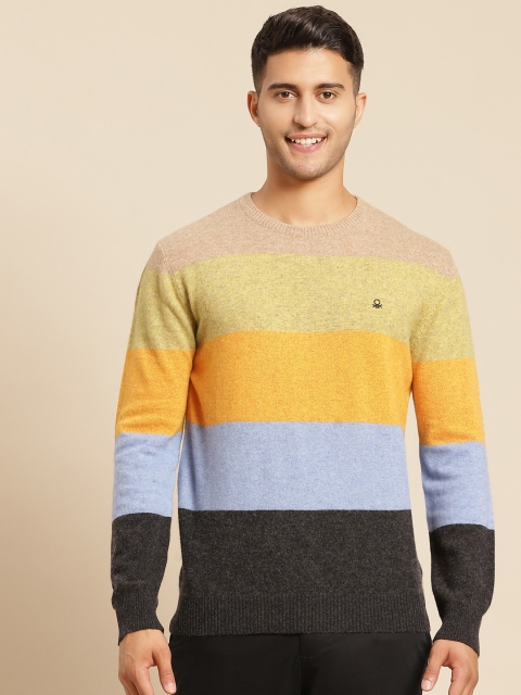 

United Colors of Benetton Men Yellow & Blue Striped Pullover