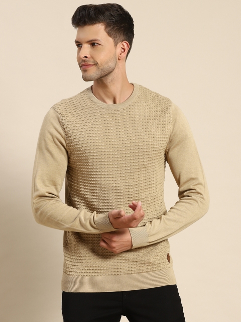 

United Colors of Benetton Men Beige Self-Design Pure Cotton Pullover