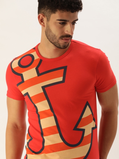 

United Colors of Benetton Men Red Printed Pure Cotton T-shirt