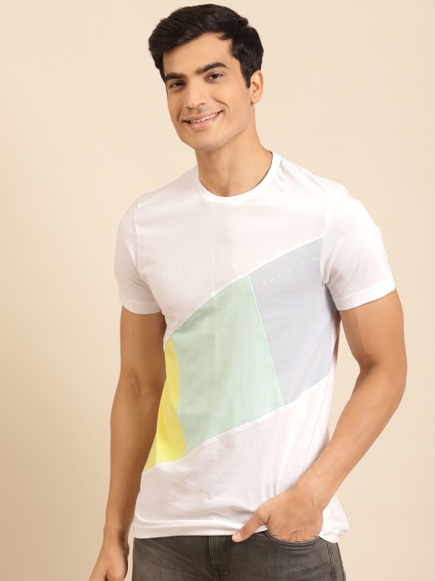 

United Colors of Benetton Men White Pure Cotton Colourblocked Round Neck T-shirt