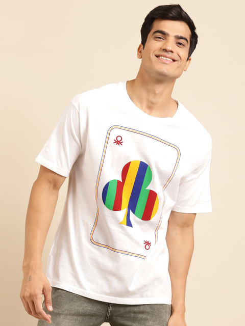 

United Colors of Benetton Men White Pure Cotton Printed Round Neck T-shirt