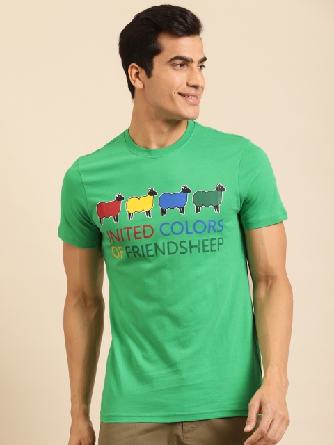 

United Colors of Benetton Men Green Printed Pure Cotton Round Neck T-shirt