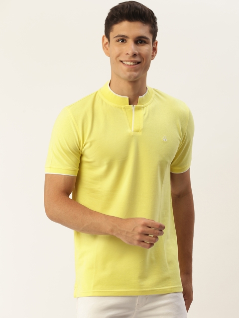 

United Colors of Benetton Men Yellow Mandarin Collar T-shirt