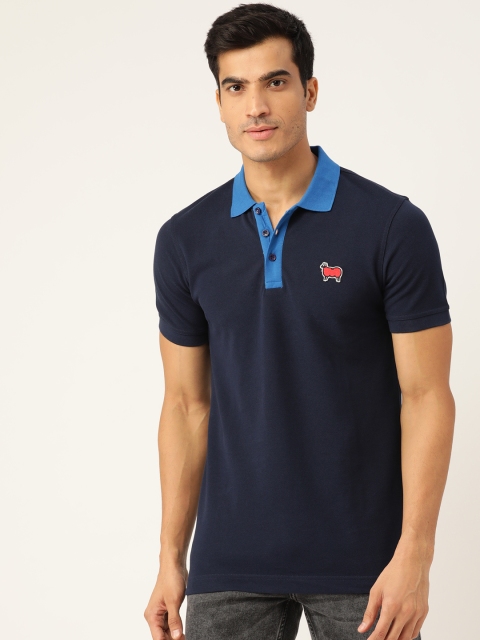 

United Colors of Benetton Men Navy Blue Polo Collar Cotton T-shirt