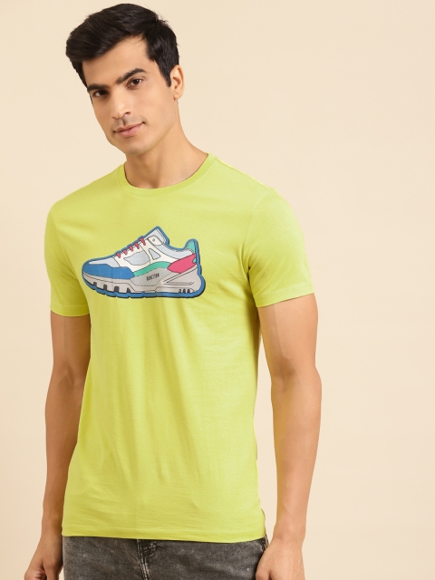 

United Colors of Benetton Men Lime Green Printed Organic Cotton Round Neck T-shirt