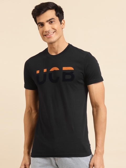 

United Colors of Benetton Men Black Printed Round Neck Pure Cotton T-shirt