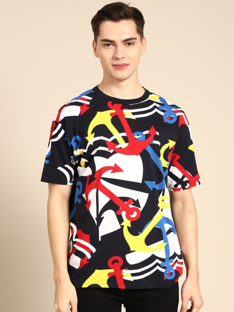 

United Colors of Benetton Men Navy Blue & White Cotton Printed T-shirt
