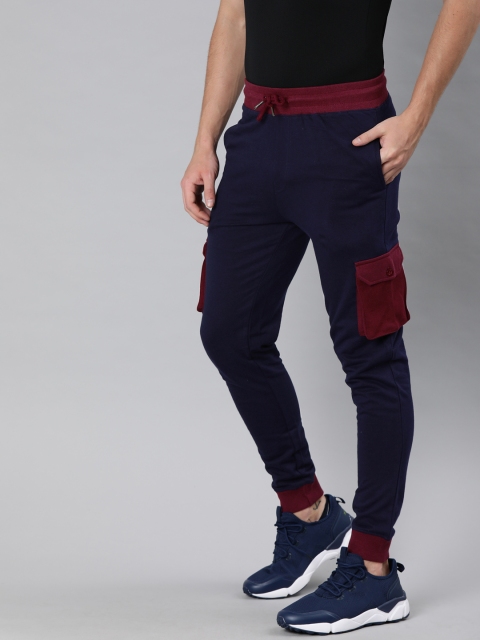 

Urbano Fashion Men Navy Blue Solid Slim Fit Joggers With Contrast Pockets