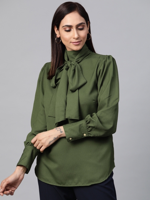 

plusS Women Olive Green Solid Top