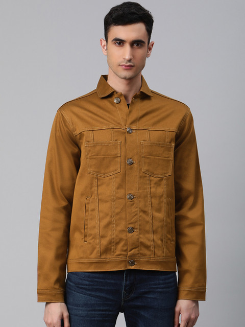 

Hubberholme Men Mustard Brown Solid Denim Jacket