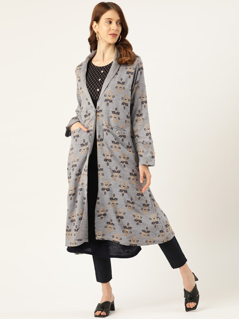 

Laabha Women Grey & Navy Blue Printed Layered Straight Kurta
