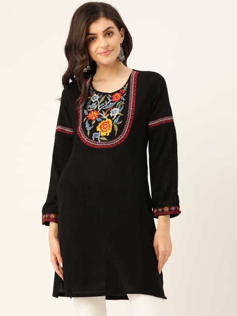 

Laabha Women Black Embroidered Straight Winter Kurta