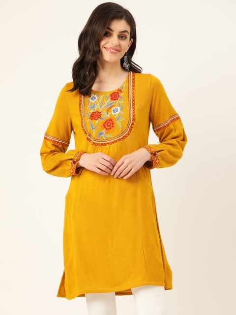 

Laabha Women Mustard Yellow & Red Yoke Design Straight Kurta