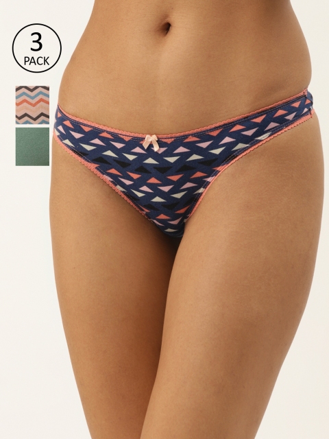

Leading Lady Women Pack of 3 Printed Thongs EMMAA-TG-3-S, Navy blue