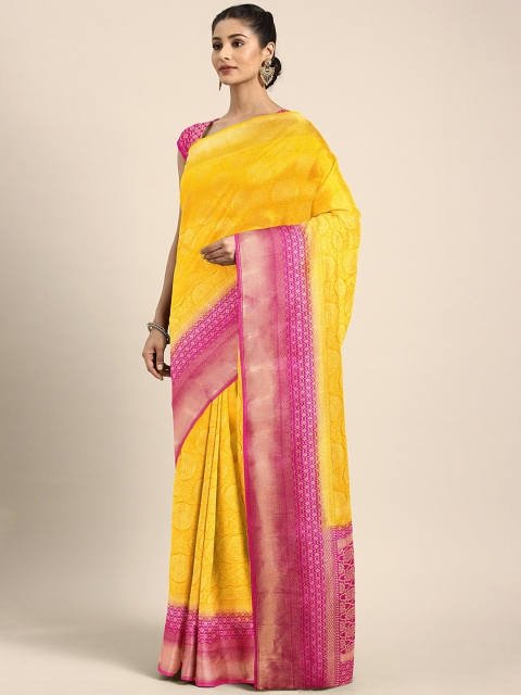

aamna Gold-Toned Art Silk Woven Design Kanjeevaram Saree