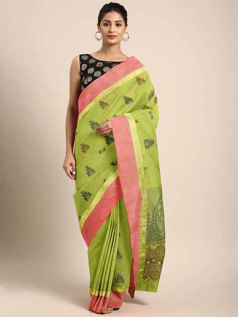 

aamna Green Pure Cotton Woven Design Chettinad Saree