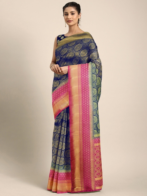 

aamna Navy Blue Art Silk Woven Design Kanjeevaram Saree