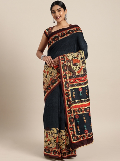 

aamna Multicoloured Silk Cotton Kalamkari Print Chanderi Saree, Multi