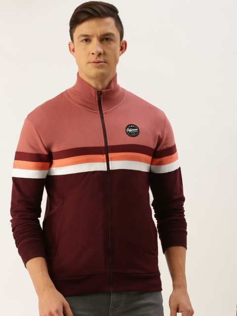 

Difference of Opinion Men Pink & Purple Colourblocked Front-Open Sweatshirt