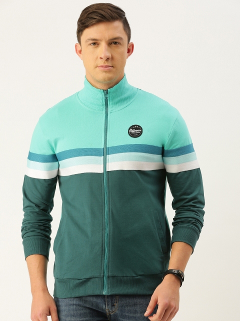 

Difference of Opinion Men Teal Green & Blue Colourblocked Sweatshirt