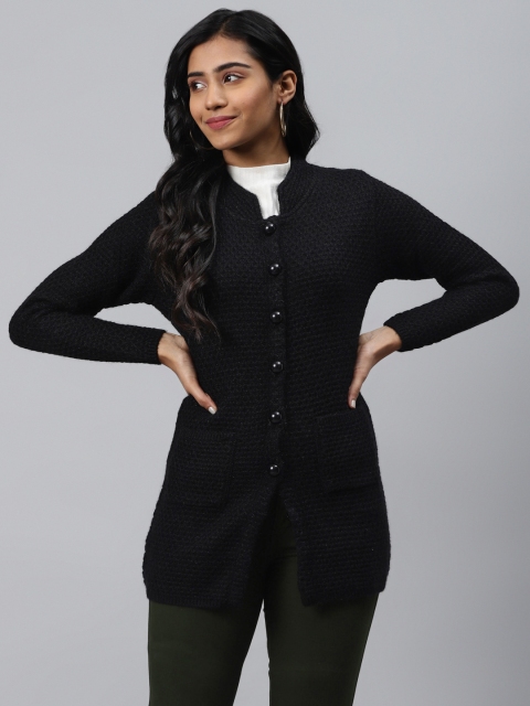 

Cayman Women Black Self Design Longline Woollen Cardigan