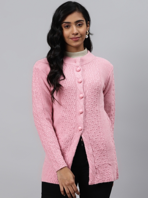 

Cayman Women Pink Self Design Longline Woollen Cardigan