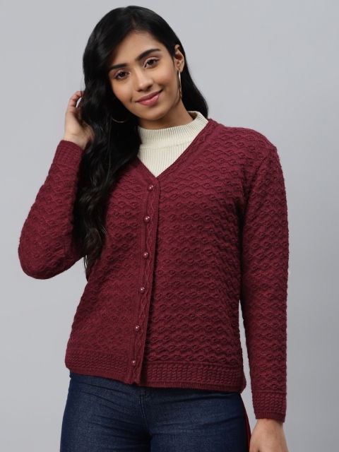 

Cayman Women Maroon Self Design Woollen Cardigan