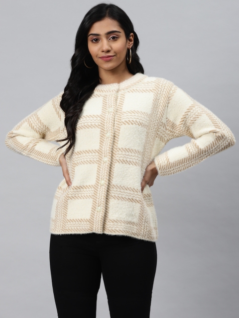 

Cayman Women Cream-Coloured Checked Cardigan