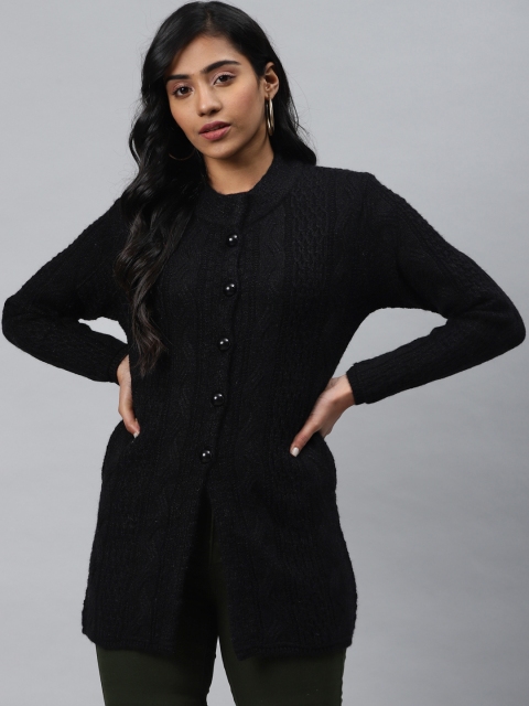 

Cayman Women Black Cable Knit Longline Cardigan Sweater
