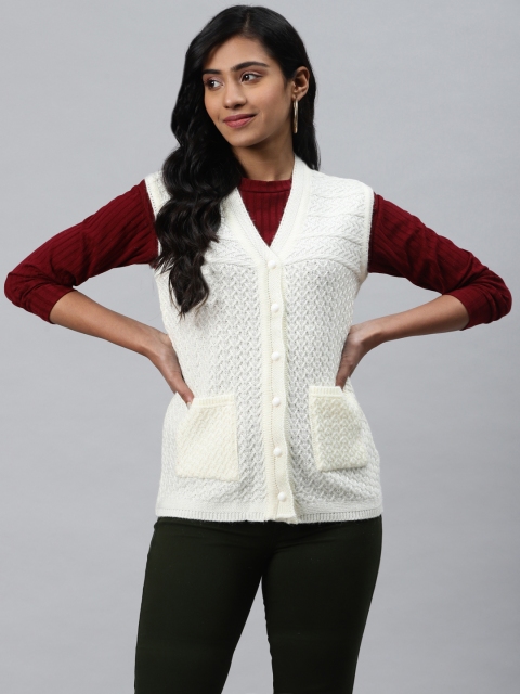 

Cayman Women Off-White Self Design Cardigan