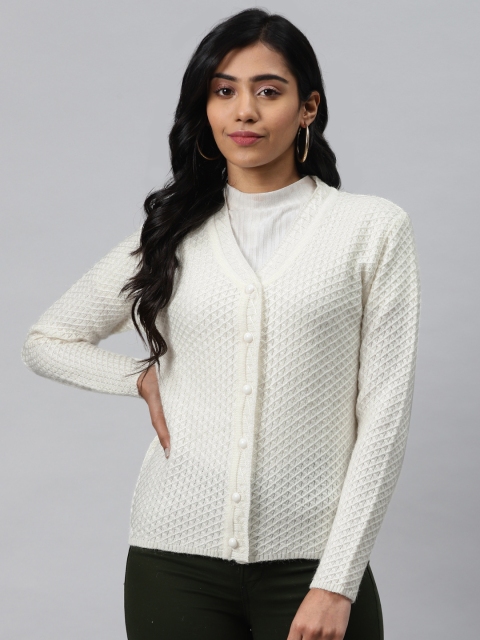 

Cayman Women Off-White Self Design Cardigan