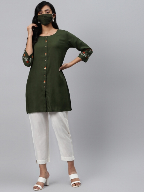 

Cayman Women Green Solid Pure Cotton Straight Kurti