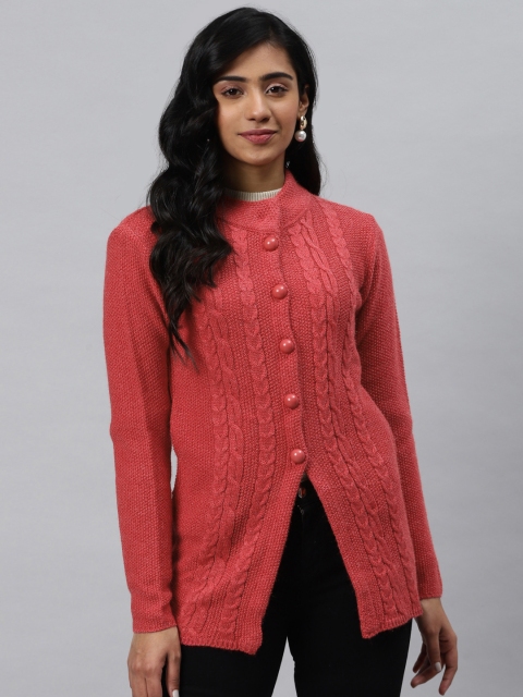 

Cayman Women Coral Pink Cable Knit Longline Cardigan Sweater