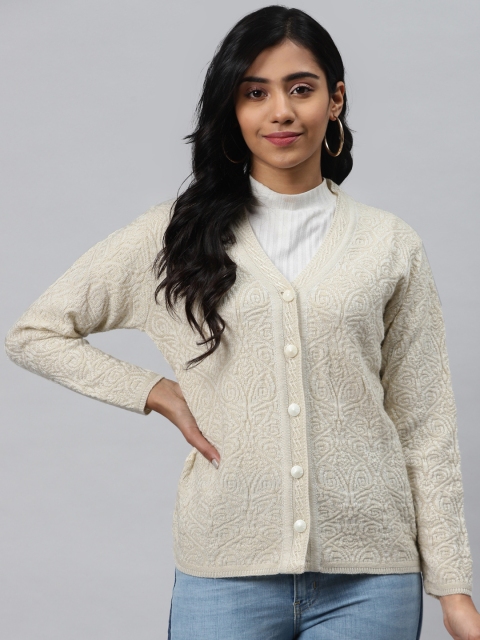

Cayman Women Off-White Self Design Cardigan