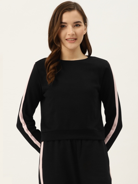 

COVER STORY Women Black Pure Cotton Solid Sweatshirt
