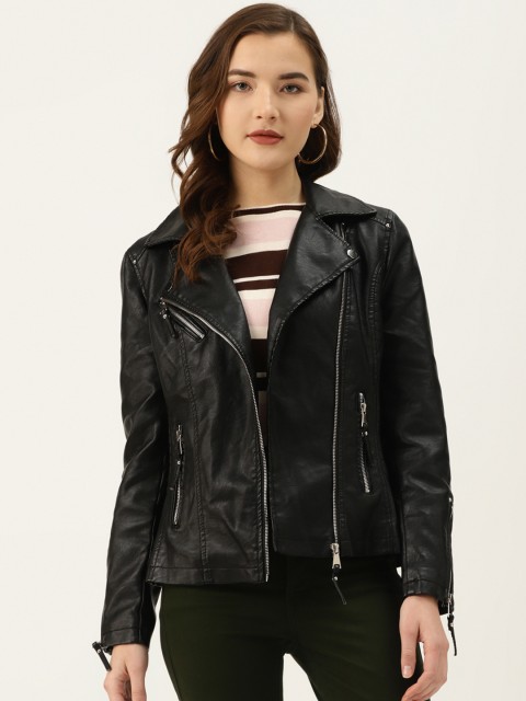 

COVER STORY Women Black Solid Biker Jacket