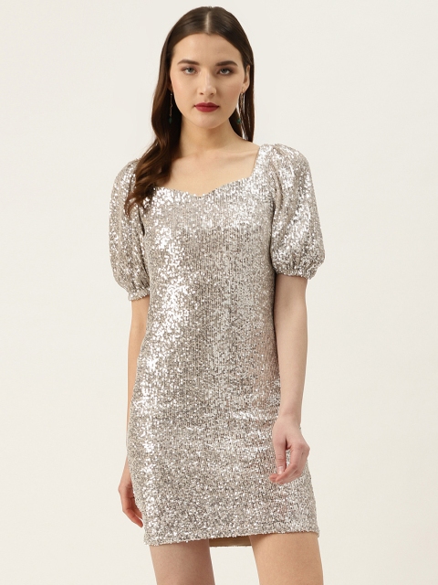 

COVER STORY Women Silver Sequinned Bodycon Dress