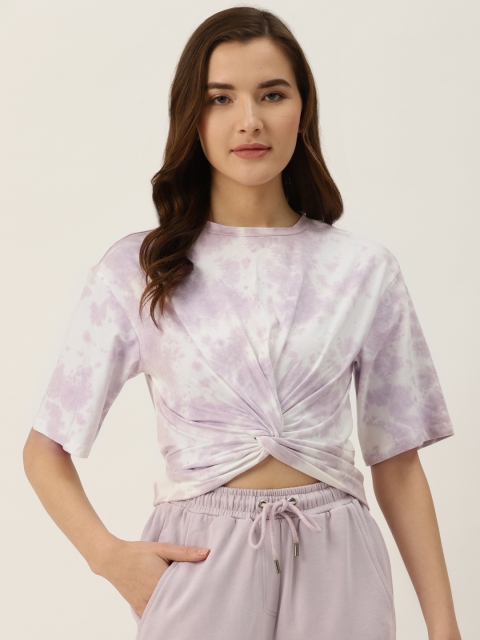 

COVER STORY Women Lavender & White Twisted Dyed Crop Lounge Top