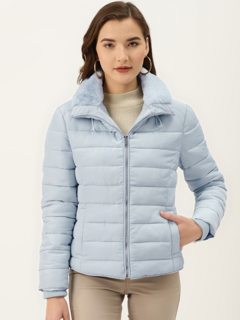 

COVER STORY Women Blue Solid Hooded Padded Jacket