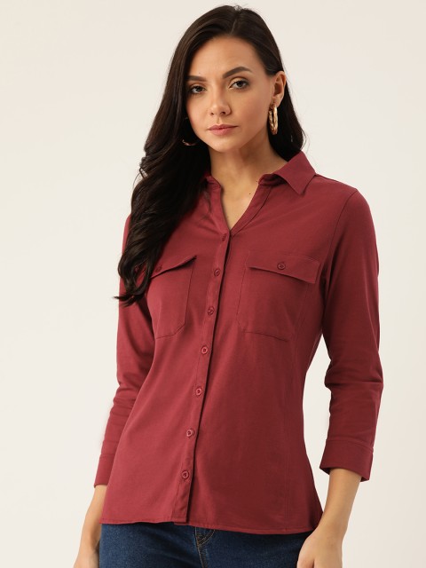 

COVER STORY Women Maroon Regular Fit Solid Casual Shirt