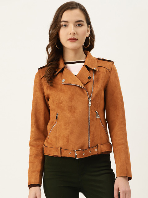 

COVER STORY Women Rust Orange Suede Finish Solid Asymmetric Closure Tailored Jacket