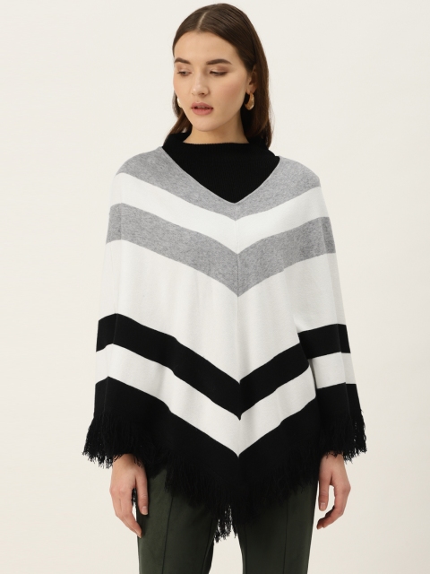 

COVER STORY Women Black & White Striped Poncho Sweater