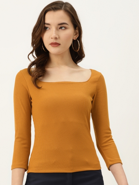 

COVER STORY Women Mustard Yellow Ribbed Fitted Top